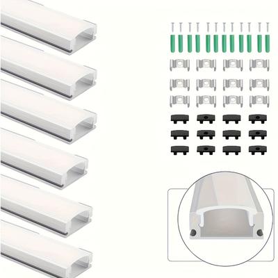 TEMU Led Channel Kit: 6pcs, 3.3ft/ 1m, 13x7mm, U-shaped Aluminum, Suitable For Led Strip Lights, With White, Clear, End Caps, And Installation Clips Image