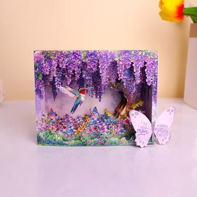 TEMU 1pc 3d Pop-up Wisteria And Hummingbird Greeting Card With Envelope – Vibrant For Birthdays, Mother’s Day, Anniversaries, Weddings, Or – Decor And Party Supply Image