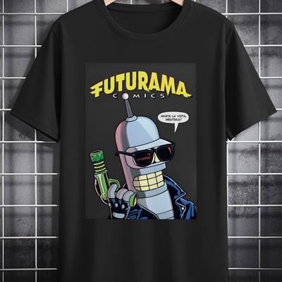 TEMU Men's Retro Graphic Print T-shirt - Character Design, Black Loose Fit Short Sleeve, Breathable Summer Casual Tee, Machine Washable Adult Men's Gift Image