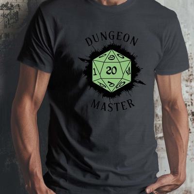 TEMU Tee - Men's Casual Short Sleeve T-shirt With Dice Design, Black, Summer Wear Image