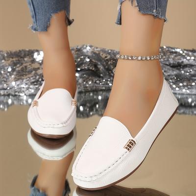 TEMU Women's Fashionable Slip-on Flat Shoes - White, Soft, Rubber Sole, , Versatile For Casual And Formal Wear, Casual Footwear | Minimalist Style | Comfortable Footwear Image