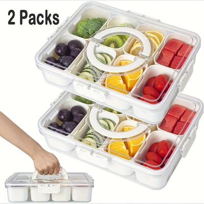 TEMU 2pcs Set Of Short 8-compartment Food Storage Containers With Paper Box Packaging, Made Of Pet Material, Organizing Snacks And Small Items During Picnics, Tailgating, Or Everyday Use. Image