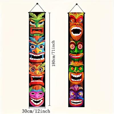 TEMU 2d Door Banner Set Of Totem Door Banners For Hawaiian Celebrations: Luau Tropical Birthday Party Decor - Outdoor Ornaments - 180. In Length - No Power Needed Image