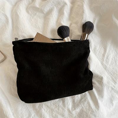 TEMU Chic Corduroy Makeup Bag For Women - Portable Zippered Cosmetic Pouch, Travel Organizer With Polyester , In Image