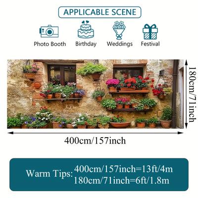 TEMU 1pc Floral Pot Hanging Garage Door Banner - 2d Flat Printing Design, No Power Needed, Vibrant Wall Art For Elegant Events & Gatherings, Durable Fabric Material, Outdoor Decor Image