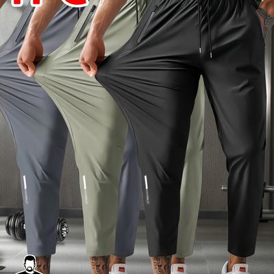 TEMU Men's Plus Size High-elasticity Casual Joggers - Loose Fit Drawstring Waist & Zipper Pockets, Breathable Gym Pants For Outdoor Activities & (black/navy/gray), Plus Size Image