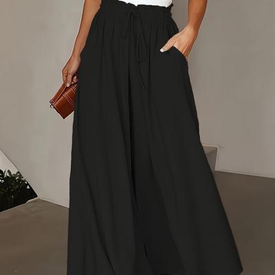 TEMU Women's Elegant High-waist Wide Leg Pants - Loose Fit, Solid Color Pink With Pockets, Lightweight Polyester For Spring & Image