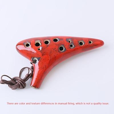 TEMU Handcrafted 12-hole Ceramic Flute With Vibrant Red Finish And Marble Pattern – Includes Protective Case, Perfect Gift For Music Lovers Image