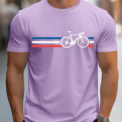 TEMU Men's Casual Bicycle Graphic T-shirt - Soft, Comfortable, Breathable Round Neck Tee With Ribbed Details, Ideal For Summer, Casual Attire, Casual Summer Wear | Graphic Tee | Image