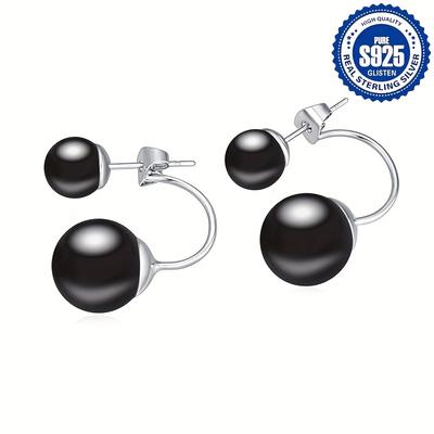 TEMU Elegant S925 With Black Agate Beads - Bohemian Style, Low Allergy, 4.2g, Gifting Or , Ideal For Valentine's Day And All , Festive Earrings|bohemian Earrings| Image