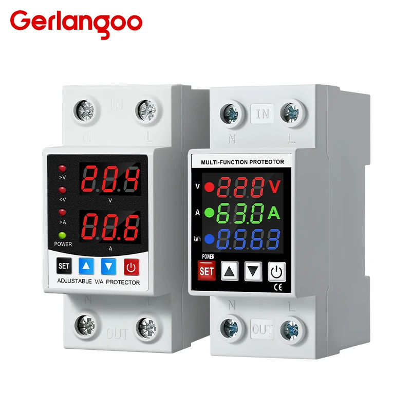 Din-Schiene Dual-Display 40A 63A 80A 220V 230V einstellbares Überspannungsstrom- und Unterspannungsschutzgerät-Relais Image
