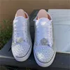 Handgefertigte Low-Top-Spitzen-Canvas-Schuhe mit Perlen und Strasssteinen für Damen, große