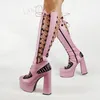 LAIGZEM Kniehohe Damen-Sandalen mit seitlichem Reißverschluss, Abschlussball, breit, wadenfreundlich, Cosplay, Abschlussball, Pumps, Schuhe, Damen, große Größe 38, 42, 45, 52