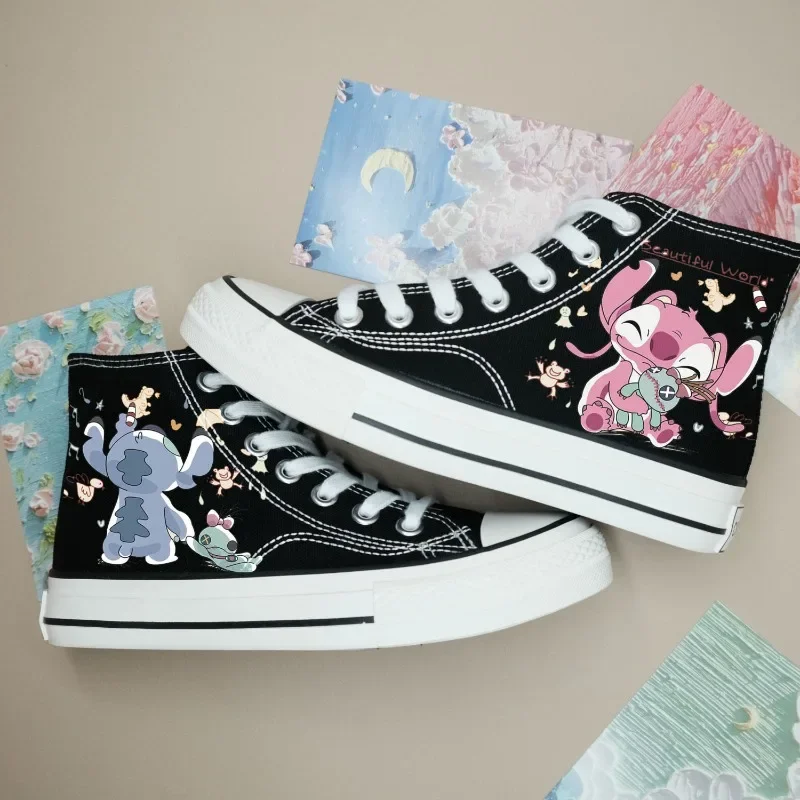 Disney neue Frühlings- und Sommer-Stitch-Lotus-Studenten-Leinenschuhe für Damen mit niedlichen Aufdrucken, bequemen und modischen Sneakers