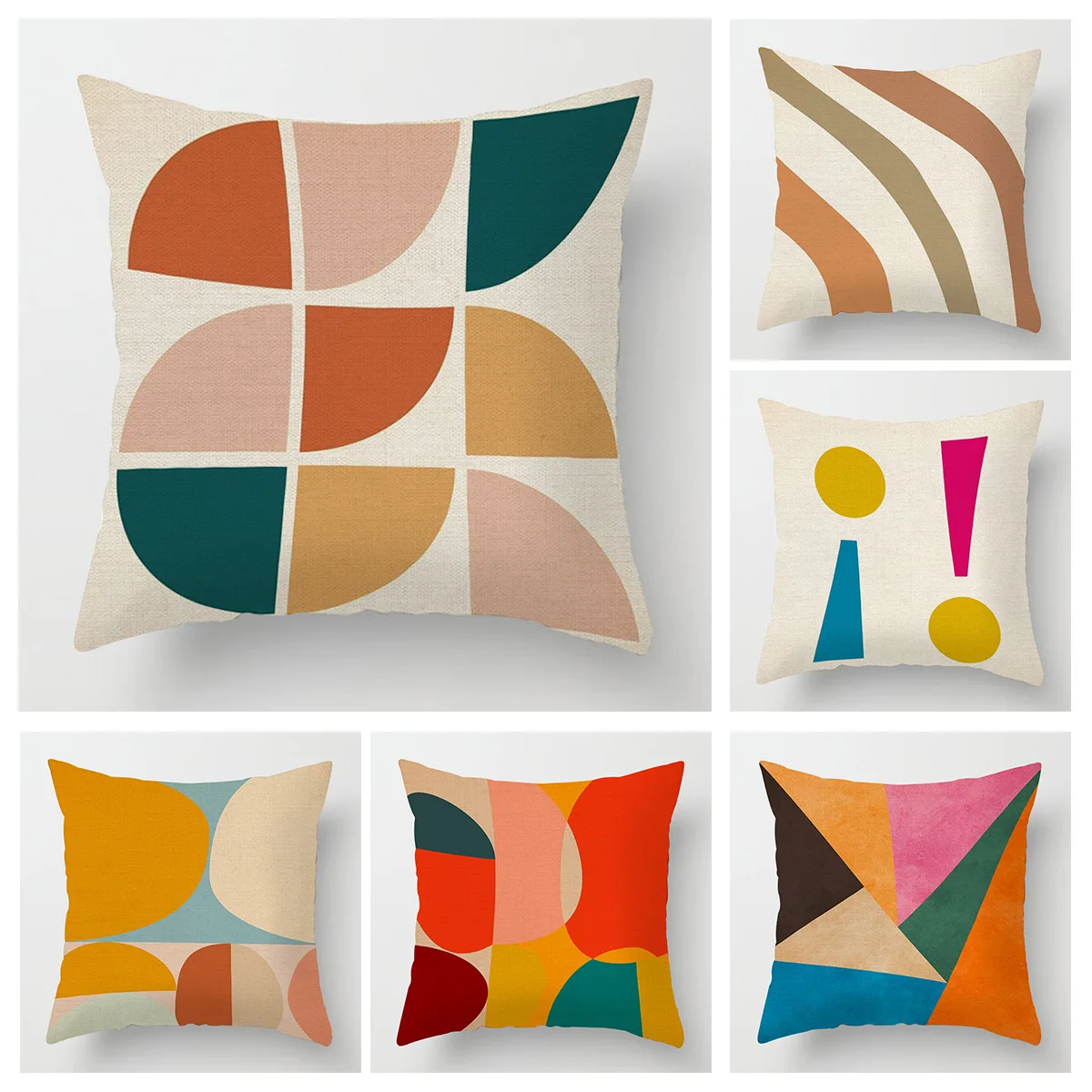 Abstrakter geometrischer Kissenbezug, 40 x 40 cm, 45 x 45 cm, Leinen, lichtbeständig, maschinenwaschbar, nordischer Sofakissenbezug Image