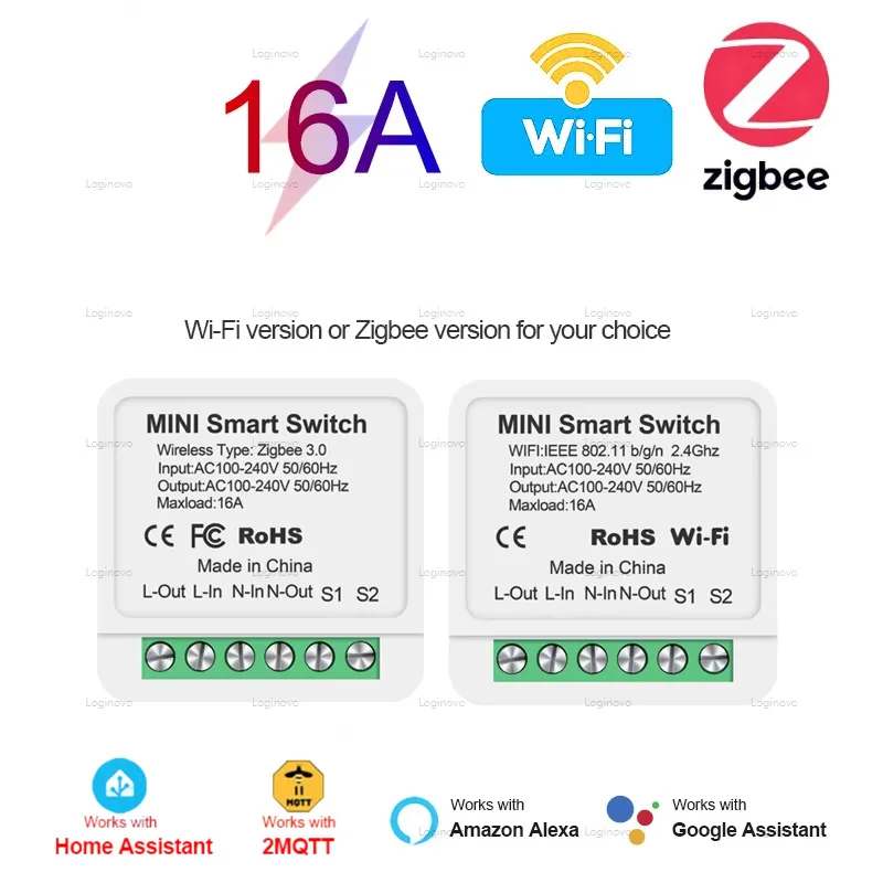 ZigBee/WiFi Smart Switch 16A Diy 2-Wege-Steuerung Lichtschalter Breaker Relaisautomatisierung für 2MQTT Alexa Google Home Image