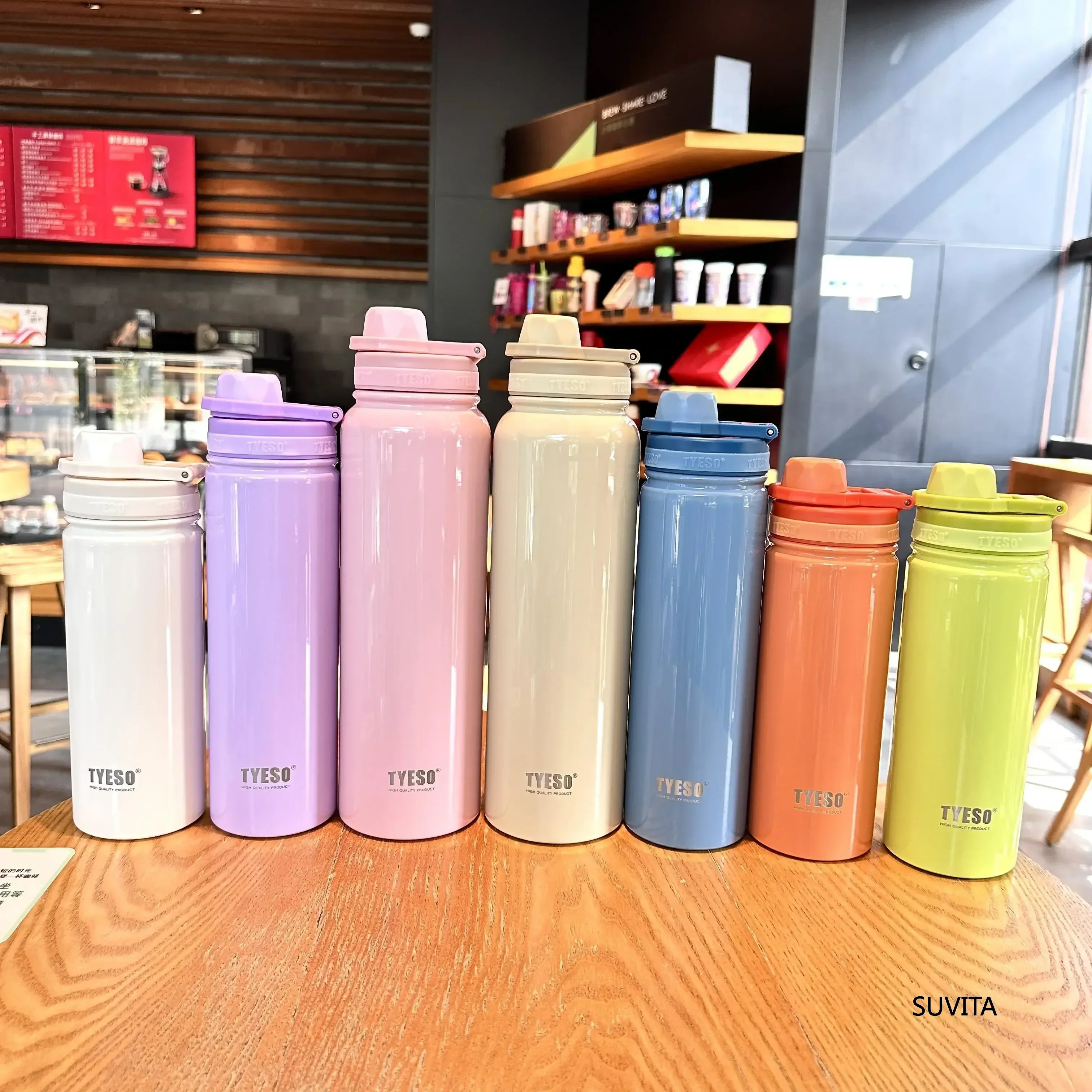 Tyeso Thermo-Wasserflasche aus Edelstahl, tragbarer Becher, Sport-Vakuumflasche hält Kälte und Hitze, Thermobecher, Auto-Isolierbecher Image