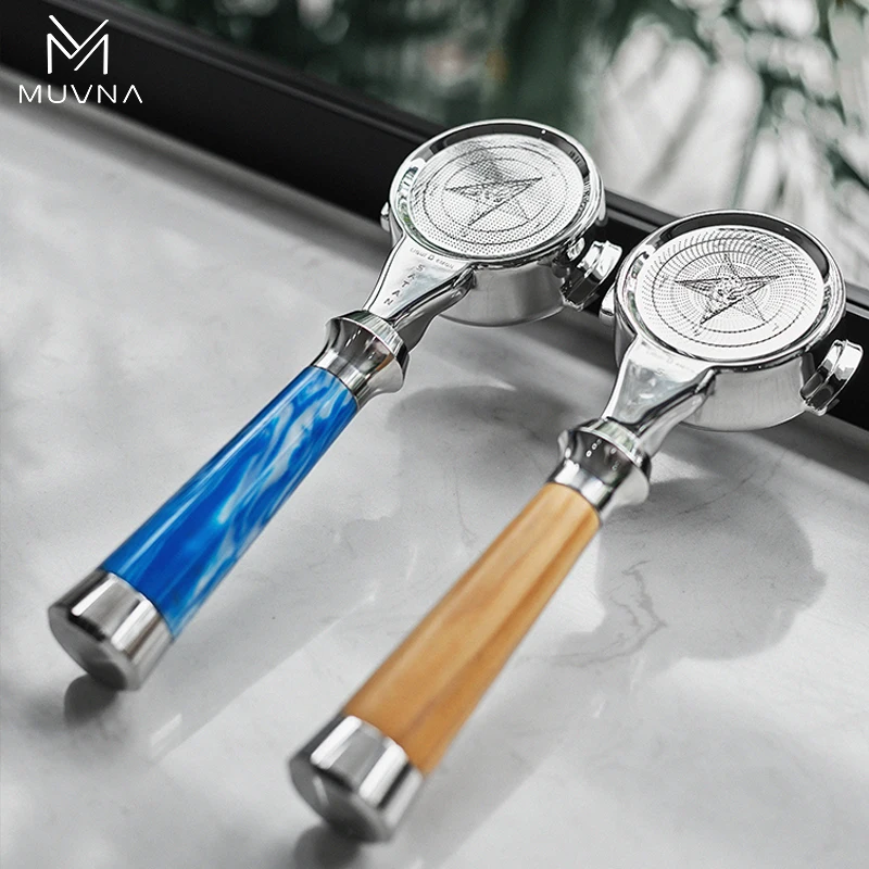 MUVNA Espresso-Einteiler-Siebträger der Satan-Serie, 58 mm für E61-Kaffeemaschine, professioneller Barista Deluxe-Siebträger ohne Boden Image