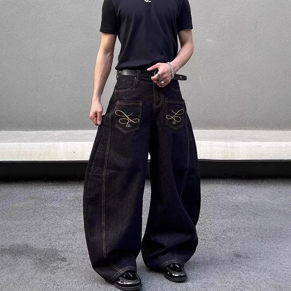 2025 sommer Neue männer Y2k Tasche Dekoration Jeans Harajuku Retro Mode Trend Straße Hip-Hop Casual Lose Nische männer Böden