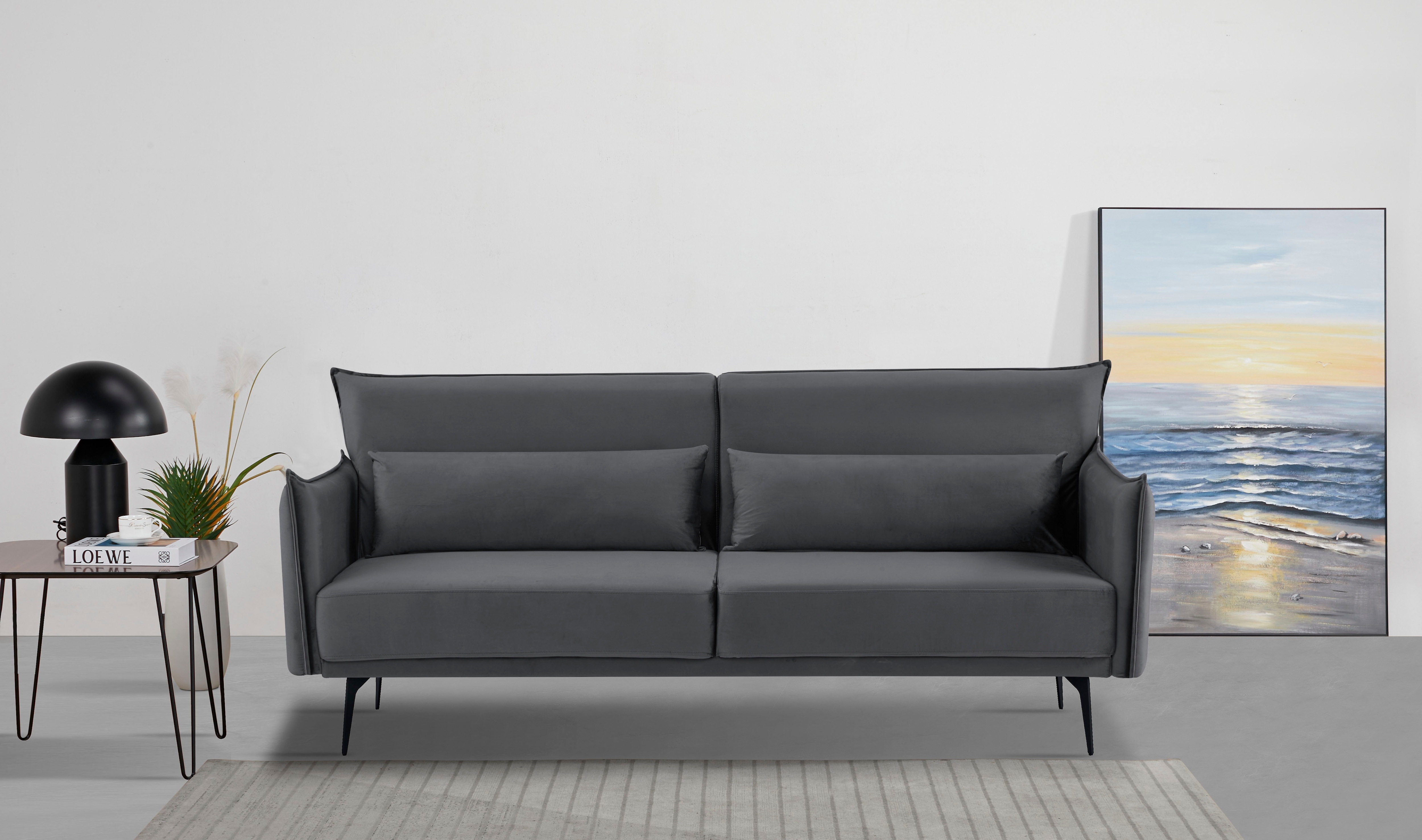 Schlafsofa INOSIGN "TULARE, 204 cm, klappbarer 3-Sitzer mit verstellbarer Rückenlehne", grau (anthrazit), B:204cm H:89cm T:87cm, 100% Polyester, Sofas, Schlafsofa, Schlaffunktion, Velvet-Samtvelours u. Webstoff