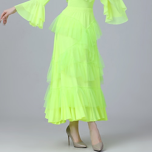 Lateinamerikanischer Tanz Röcke Unifarbe Spleißen Tüll Damen Leistung Training Hoch Polyester Tüll Image