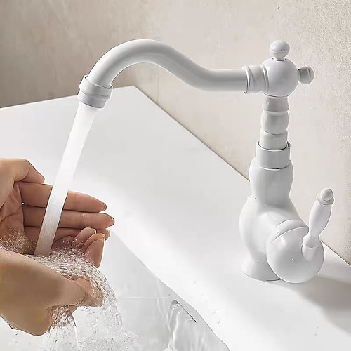 Mono-Waschbecken-Mischbatterie Messing, an Deck montierte Einhebel-Waschtischarmaturen mit Keramikgriff, Einloch-Kalt- und Warmwasser-Schlaucharmaturen Image