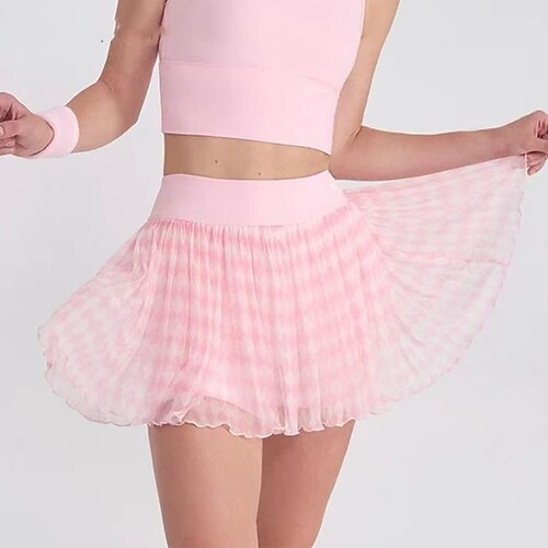 Damen Leopard Kariert Lässiger Rock Tennisröcke mit Shorts Plissiert Netz Schnelltrocknend Tennis Golfspiel Badminton Laufrock Schwarz Rosa Grün Tennisbekleidung Image