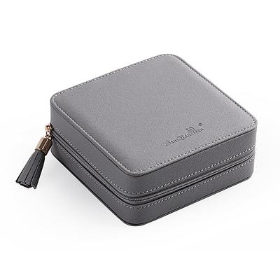 Reise-Schmuckschatulle mit Spiegel, tragbare Schmuckaufbewahrungsbox aus PU-Leder, multifunktionale Schmuckschatulle für Ohrringe, Ringe, Halsketten und Accessoires Image