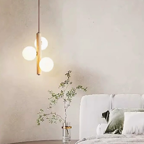 LED-Pendelleuchte, warmweiß, 3 Köpfe, kreativer Stein-Holz-Mini-Industrie-Pendelleuchter, Glas, G9, Deckenleuchte für Kücheninsel, Esszimmer, Schlafzimmer, 85–265V Image