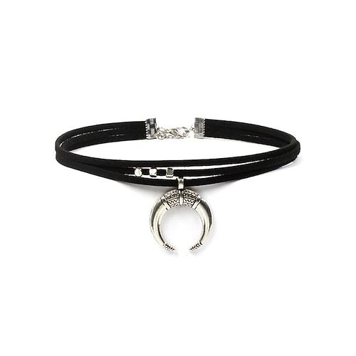 Silberne Bohème-Halskette mit mehreren Lagen, schwarzen und silbernen Ketten, runden und geometrischen Anhängern, perfekt für die Freizeit und den Abend, ideal als Sommer- und Festival-Accessoire Image