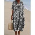 Damen Midikleid Sommerkleid A Linie Kleid Urlaub Lässig Strand Party Ausgehen Strand Lässiger Schnitt Grafik Geometrisch Kurzarm V Ausschnitt WeißSchwarz Dunkelbraun Asche Sommer Frühling