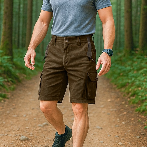 Herren Cargo-Shorts Cordhose Shorts Strandshorts Freizeitshorts Elastischer Bund Mehrere Taschen Gerader Schnitt Einfach Komfort Atmungsaktiv Knielang Outdoor Lässig Täglich Urlaub Mode Schwarz Blau Image