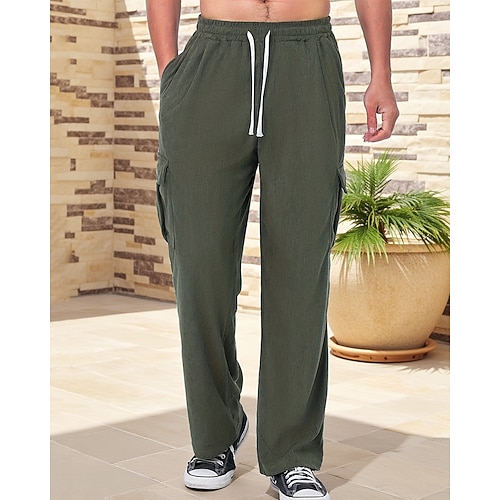 Herren Cordhose Hose Freizeithose Kordelzug Elastischer Bund Mehrere Taschen Einfach Komfort Sport im Freien Täglich Mode Lässig Schwarz Armeegrün Mikroelastisch Image