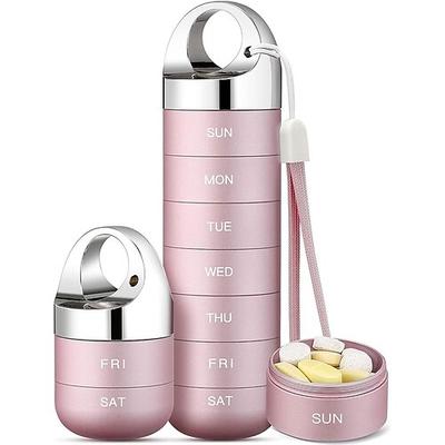 Reise-Pillenbox aus Metall, tragbare wasserdichte Wochen-Pillenbox, großer Pillenbehälter aus Aluminiumlegierung, BPA-freier 7-Tage-Medikamenten-Organizer für Vitamine, Fischöl und Image