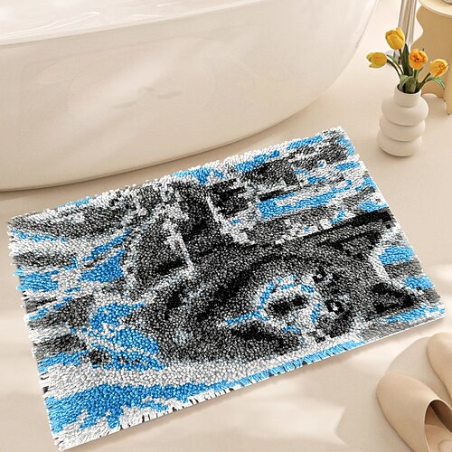 Knüpfhaken-Set, DIY-Bastelset für Badezimmerteppiche, Häkelgarn-Kissen-Set für Anfänger, handgefertigte bedruckte Matten, Stickset für Erwachsene, Muttertagsgeschenke Image