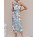 Damen Midikleid Freizeitkleid Satinkleid Sommerkleid Boho-Kleid Mode Outdoor Ferien Date Normale Passform Blumen Ärmellos Neckholder Blaugrün Schwarz Weiß Blau Sommer Frühling