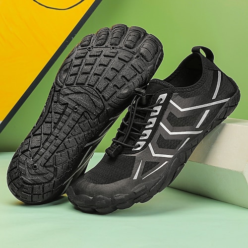 Herren Sneaker Barfußschuhe Upstream-Schuhe Canyoning Lässig PU Leder Netz Atmungsaktiv Bequem Rutschfest Schnürung Schwarz / Rot Schwarz Königsblau Sommer Frühling Image