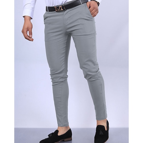 Herren Anzughose Chinos Chinohose Tasche Einfach Komfort Geschäft Täglich Klassicher Stil Schwarz Weiß Mikroelastisch Image