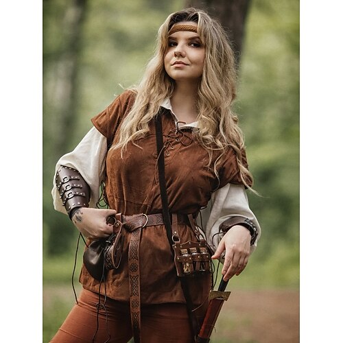 Mittelalterlich Renaissance Mantel Weste Krieger Wikinger Kostüm Herren Vikinger Halloween Karneval Leistung Party / Abend LARP Erwachsene Weste Image