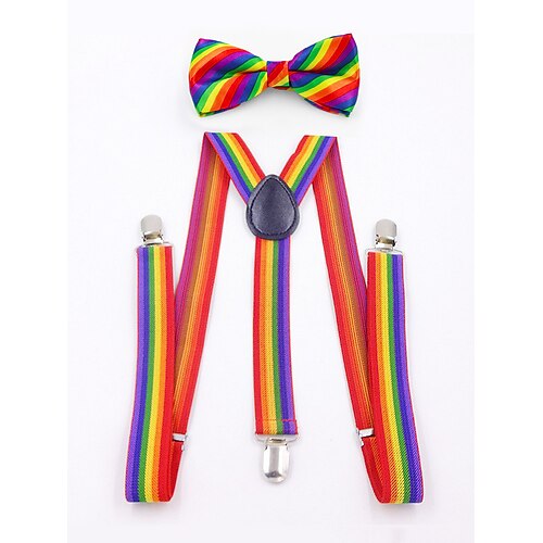 Regenbogen-Set aus Fliege und Hosenträgern – verstellbare elastische Accessoires für Männer und Frauen, lebendiges Pride-Outfit für LGBT-Festivals, Paraden, Partys und Themenveranstaltungen