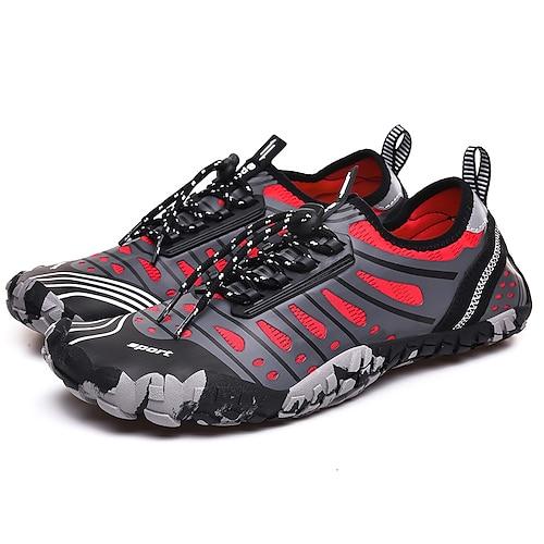 Herren Sneaker Barfußschuhe Upstream-Schuhe Canyoning PU Leder Netz Bequem Rutschfest Atmungsaktiv Schnürung Rot Grau Blau Grau Sommer Frühling