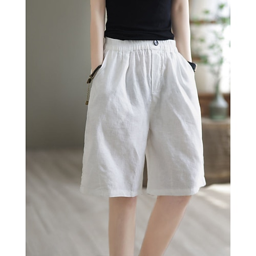 Damen Baumwoll Mischung Stoffhosen Schnitt Mode Streetwear Knielang Natürliche Taille Einfach Tasche Elastischer Bund Bequem Urlaub Straße Aprikose Schwarz Weiß Gelb Sommer Normale Passform Image