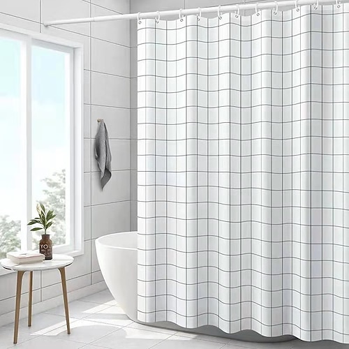 Duschvorhang mit Haken duschvorhang 240cm lang Polyester maschinenwaschbar wasserdicht Blatt-Pflanzen einfaches Muster Image