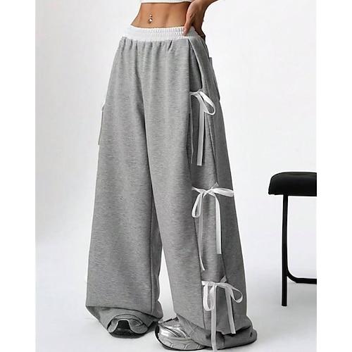 Damen Jogginghose Palazzo-Hose Mode Streetwear Komfort Volle Länge Mittlere Taille Farbblock Patchwork Elastischer Bund Bequem Straße Alltagskleidung Ausgehen Kaffee Grau Sommer Frühling Normale