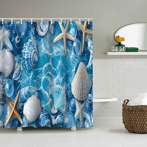 Duschvorhang mit Haken 200cm hoch duschvorhang waschbar Polyester maschinenwaschbar wasserdicht Ozean-Schildkröte-Strandlandschafts-Muster Image