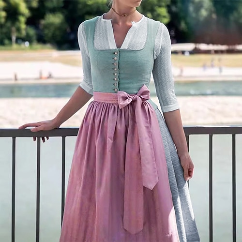 Oktoberfestbier Oktoberfest Kleid Dirndl Trachtenkleider Oktoberfest / Bier Bayerisch Wiesn Wiesn Damen Karneval Party Bier Festival Stoff im traditionellen Stil Kleid Schürze Ohne Bluse Image