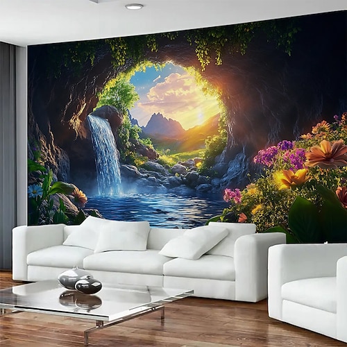 Felshöhle Wasserfall Landschaft Wandteppich Wandbild Kunst große Wandteppich Wandbild Dekoration Fotos Hintergrund Teppich Vorhänge Home Schlafzimmer Wohnzimmer Dekoration Image