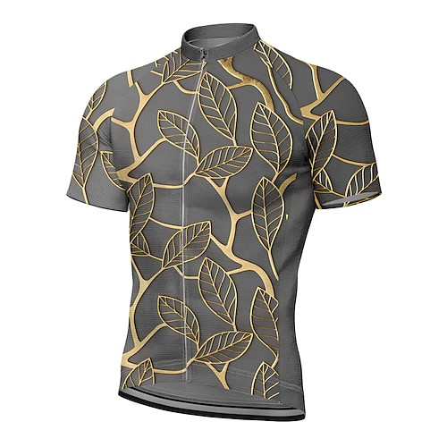 Herren Radtrikot Grafik Blatt Kurzarm Fahhrad T-Shirt Oberteil mit 3 Gesäßtaschen UV-beständig Schnelltrocknend Frontreißverschluss Reflektierende Streifen Sport Grau Bekleidung Image