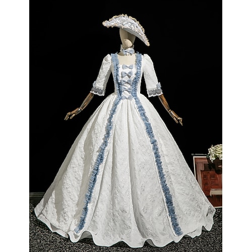 Vintage Rokoko Renaissance Maxi Kleid Normal Ein Hauch Prinzessin Braut Plissiert Gerüscht Prinzessin Rundhals Kostüm Damen Halloween Karneval Maskerade Leistung Party Halloween Erwachsene Ganzjahres Image
