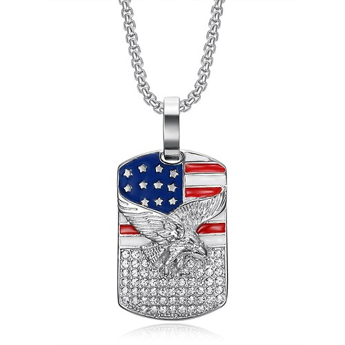 Vereinigte Staaten 250. Jubiläum Herren American Flag Adler Anhänger Halskette – Gold Edelstahl patriotischer Schmuck mit Strass für Unabhängigkeitstag Veterans und militärische Wertschätzung Image